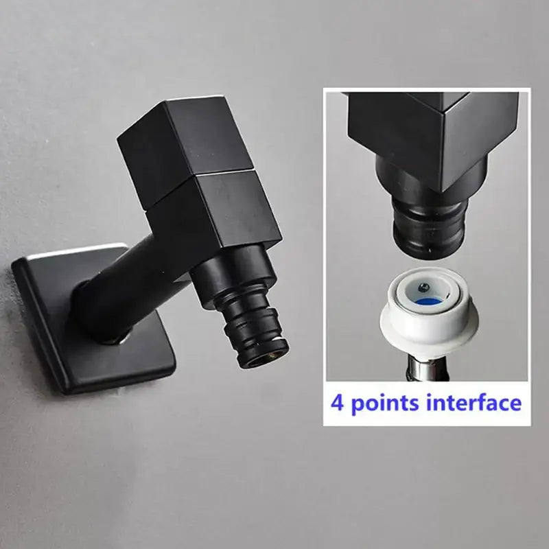 Modern square black wall mount washing machine tap with black matte finish and threaded connection by decorbites black wall