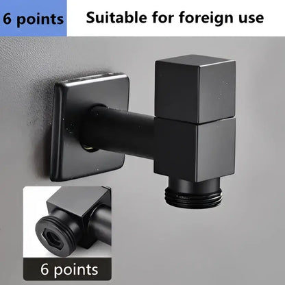 Modern square black wall mount washing machine tap with black matte finish metal and threaded connection decorbites black wall