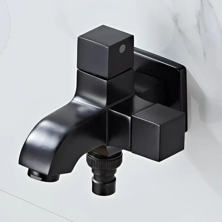 Modern square black wall mount washing machine tap with matte black finish and detachable hose adapter by decorbites black wall