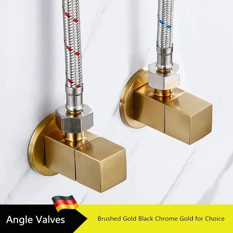 Modern square brass black angle valve in brushed gold with matching braided hoses for bathroom water control decorbites brass black angle valve
