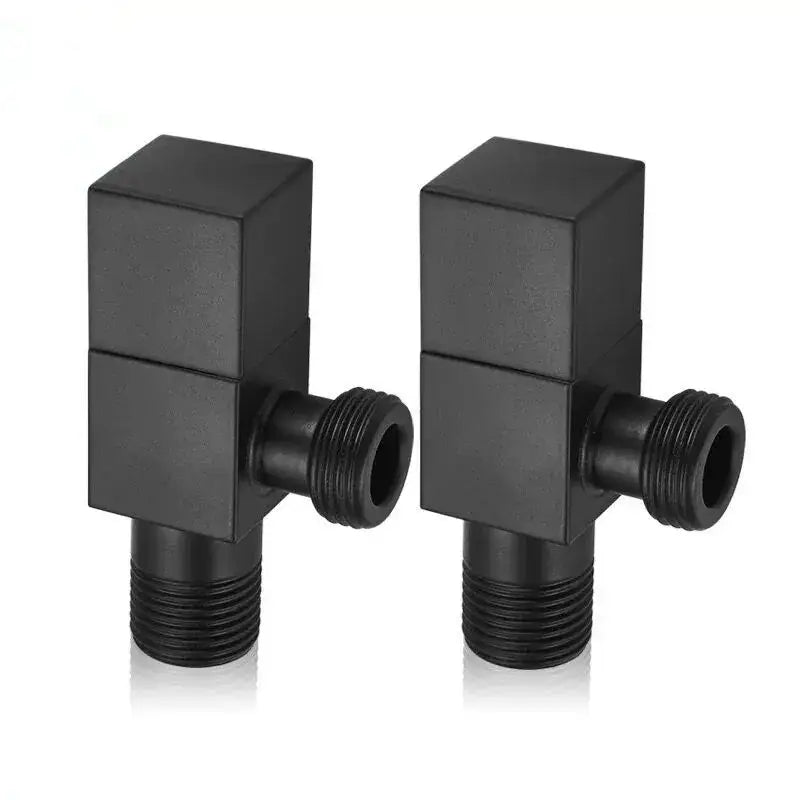 Modern square brass black angle valve with black matte finish and threaded connections for bathroom water control decorbites brass black