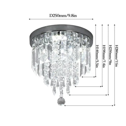 Modern square chrome crystal led ceiling chandelier with cascading clear prisms and dangling spherical pendant decorbites crystal led