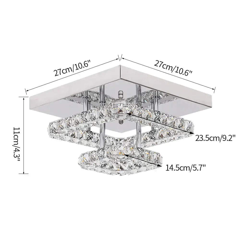 Modern square chrome ceiling chandelier with three tiered decorbites crystal led rings for elegant living room lighting