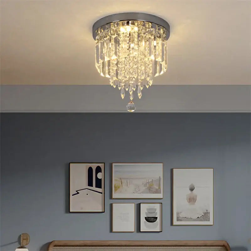 Modern square chrome crystal led ceiling chandelier with cascading clear glass prisms for living room decorbites crystal led lighting