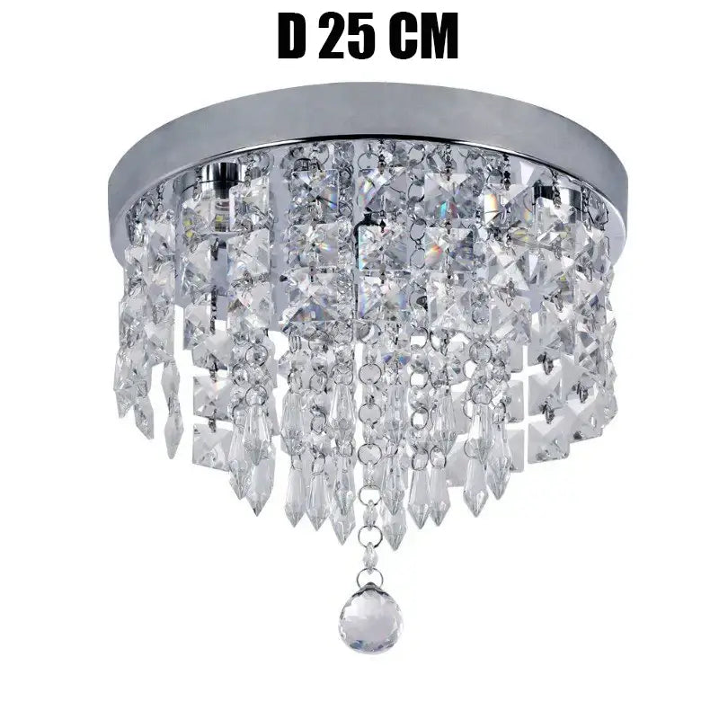Modern square chrome crystal led ceiling chandelier with circular chrome finish and cascading clear crystal prisms for decorbites crystal led ceiling decor