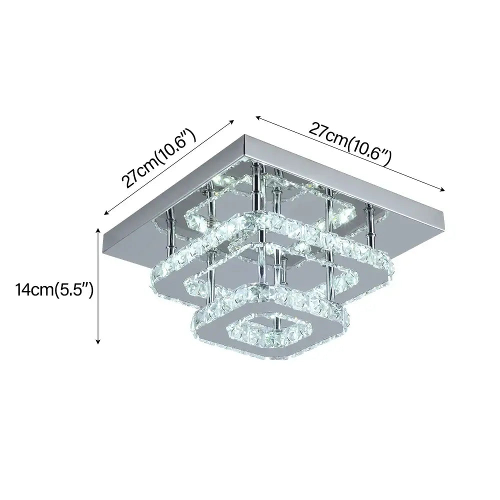 Modern square chrome crystal led ceiling chandelier with cascading clear crystal accents for stylish living room decorbites ceiling chandelier