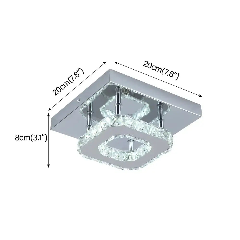 Modern square chrome ceiling light with two concentric crystal rings for bedroom crystal led ceiling lighting