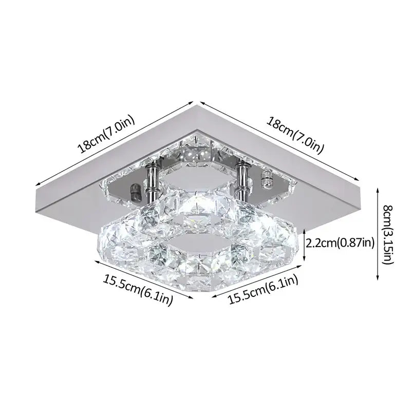 Modern square chrome crystal led ceiling light with faceted centerpiece for living room dimmable led ceiling fixture