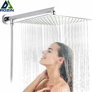 Modern square chrome rainfall shower head with arm and hose featuring decorbites bright chrome finish and multiple jets