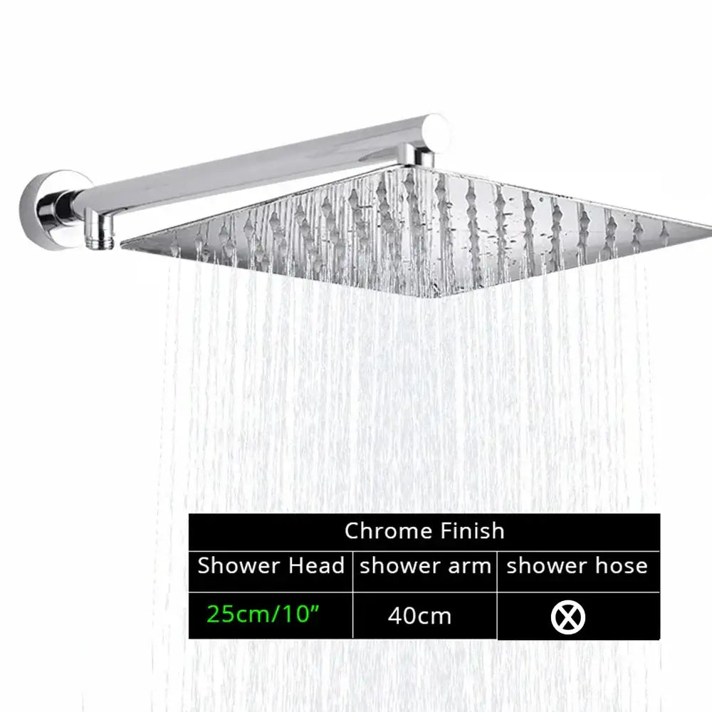 Modern square chrome rainfall shower head with decorbites bright chrome finish 25cm sleek shower head design