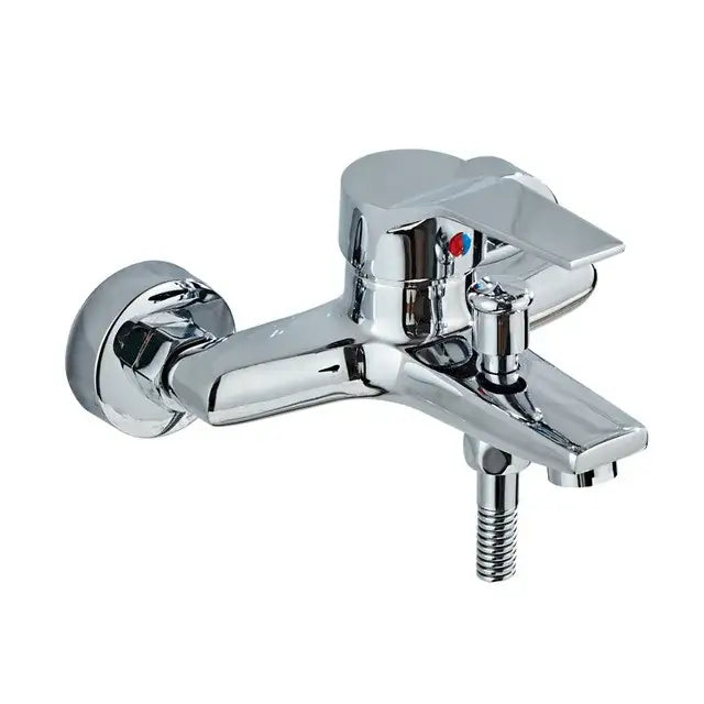 Modern square chrome rainfall shower head with arm and hose and chrome wall-mounted bathtub faucet decorbites bright chrome