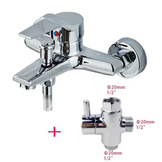 Modern square chrome rainfall shower head with arm hose and decorbites bright chrome bathtub faucet with diverter valve