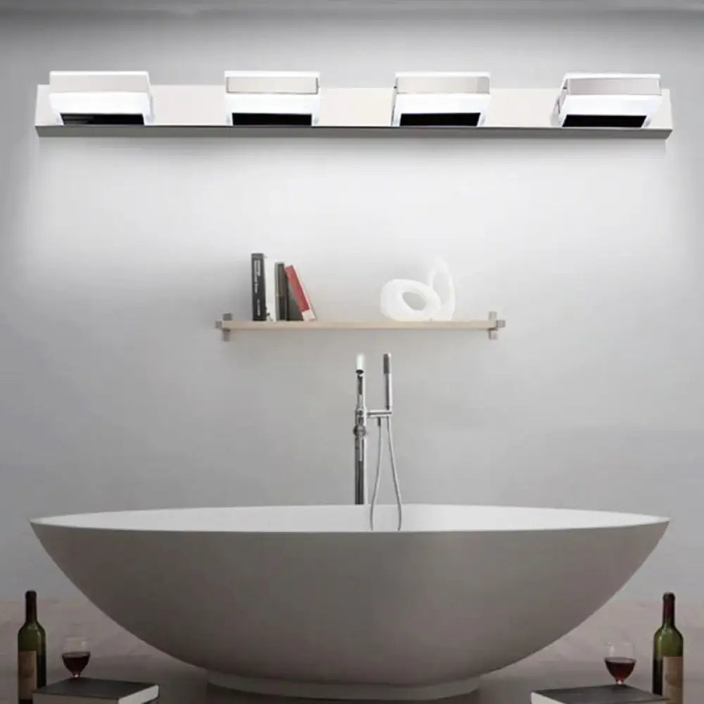 Modern white rectangular wall-mounted stainless steel vanity light with sleek metallic accents and long lasting LED design