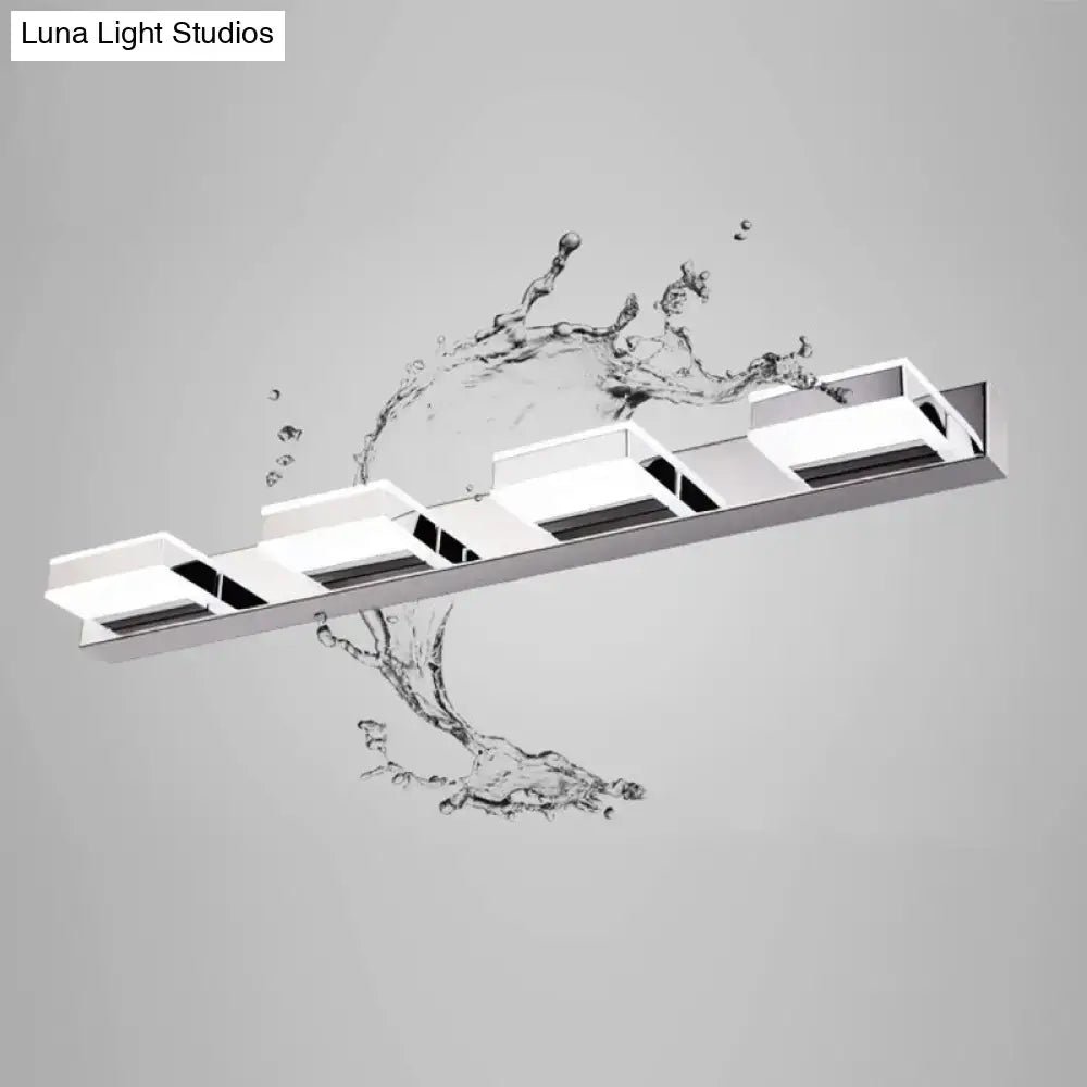 Modern square chrome stainless steel led vanity light bathroom sconce with long lasting black accented rectangular panels
