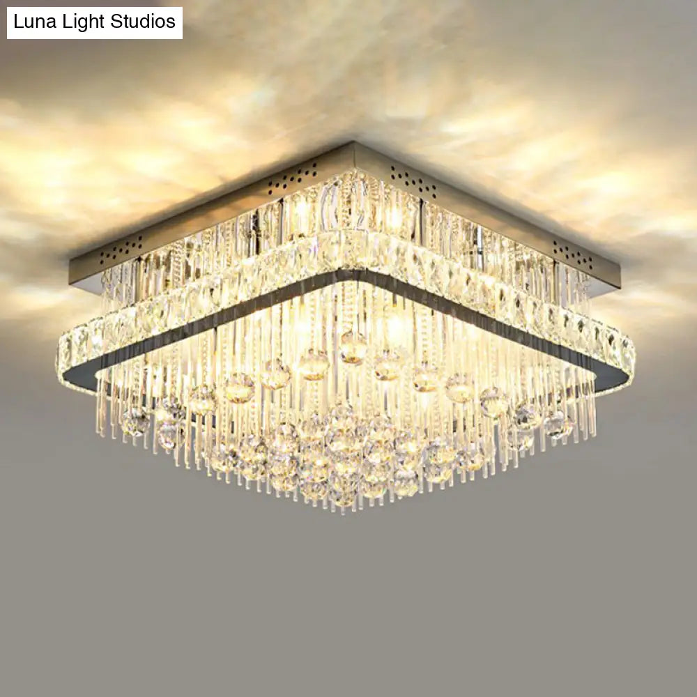 DecorBites™ DecorBites™ Modern Square Crystal Block Ceiling Light with 8 Heads - Nickel Flush Mount Lamp
