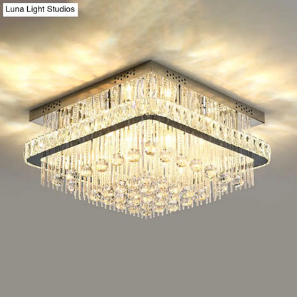 DecorBites™ DecorBites™ Modern Square Crystal Block Ceiling Light with 8 Heads - Nickel Flush Mount Lamp