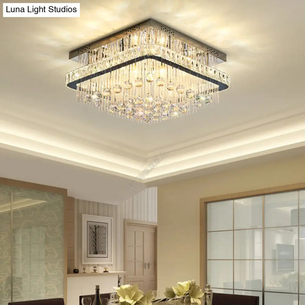 DecorBites™ DecorBites™ Modern Square Crystal Block Ceiling Light with 8 Heads - Nickel Flush Mount Lamp