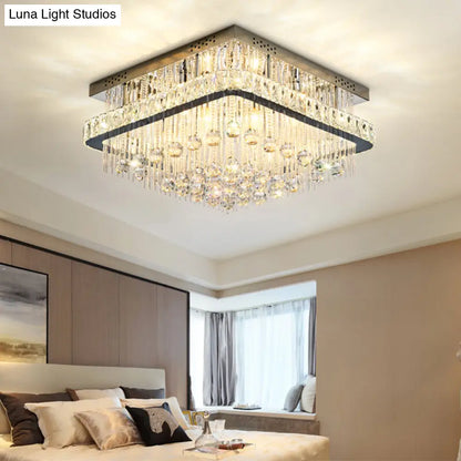 DecorBites™ DecorBites™ Modern Square Crystal Block Ceiling Light with 8 Heads - Nickel Flush Mount Lamp