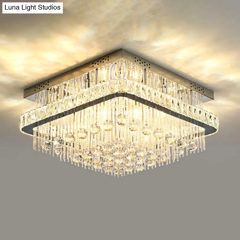 DecorBites™ DecorBites™ Modern Square Crystal Block Ceiling Light with 8 Heads - Nickel Flush Mount Lamp