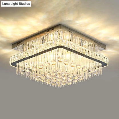 DecorBites™ DecorBites™ Modern Square Crystal Block Ceiling Light with 8 Heads - Nickel Flush Mount Lamp