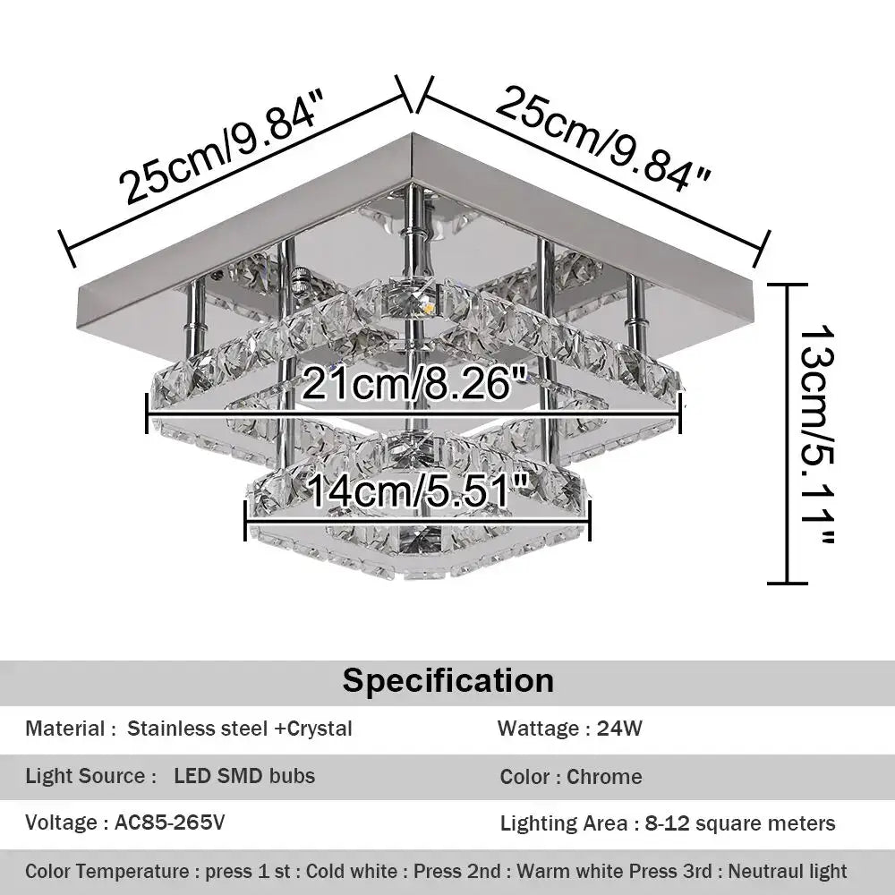 Modern square decorbites crystal ceiling chandelier with chrome finish layered crystal tiers and stainless steel frame for dining room