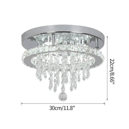 Modern square crystal flush mount ceiling light with chrome finish and clear crystal droplets for kitchen ceiling light