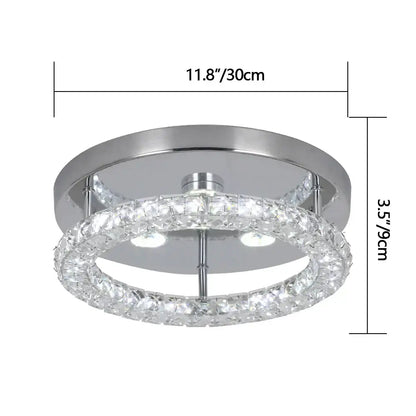 Modern flush mount ceiling light with chrome finish and crystal outer ring for kitchen or living spaces
