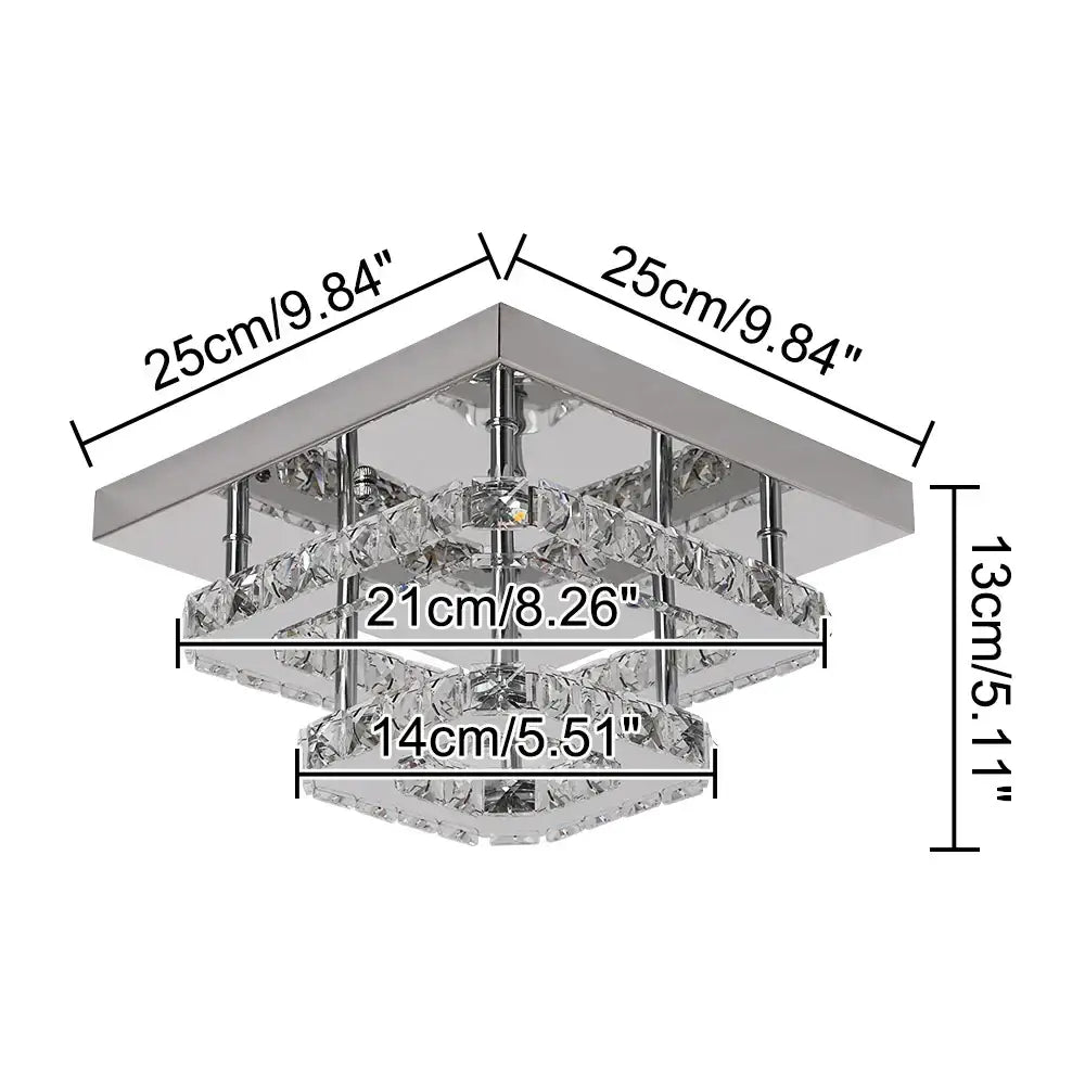 Modern square crystal flush mount ceiling light with layered crystal tiers and polished chrome finish for kitchens
