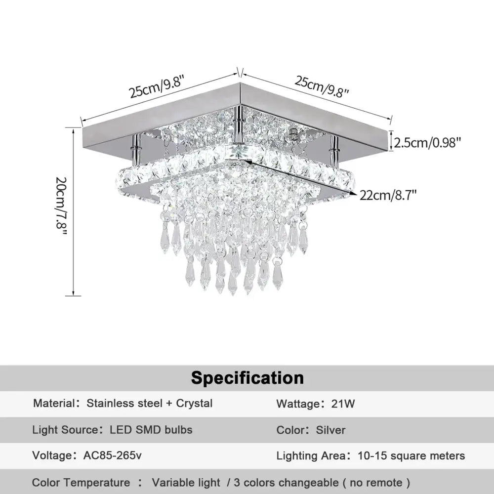 Modern square crystal led pendant chandelier with silver stainless steel frame and crystal droplets for dining room decorbites crystal led