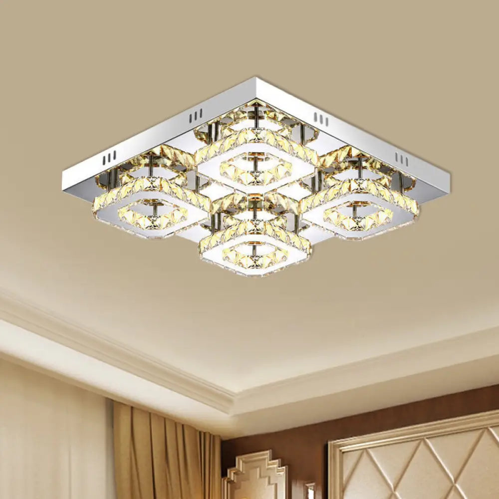 DecorBites™ DecorBites™ Modern Square Crystal LED Restaurant Ceiling Light Fixture - Chrome