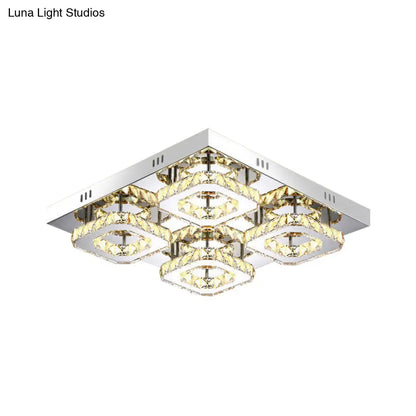 DecorBites™ DecorBites™ Modern Square Crystal LED Restaurant Ceiling Light Fixture - Chrome