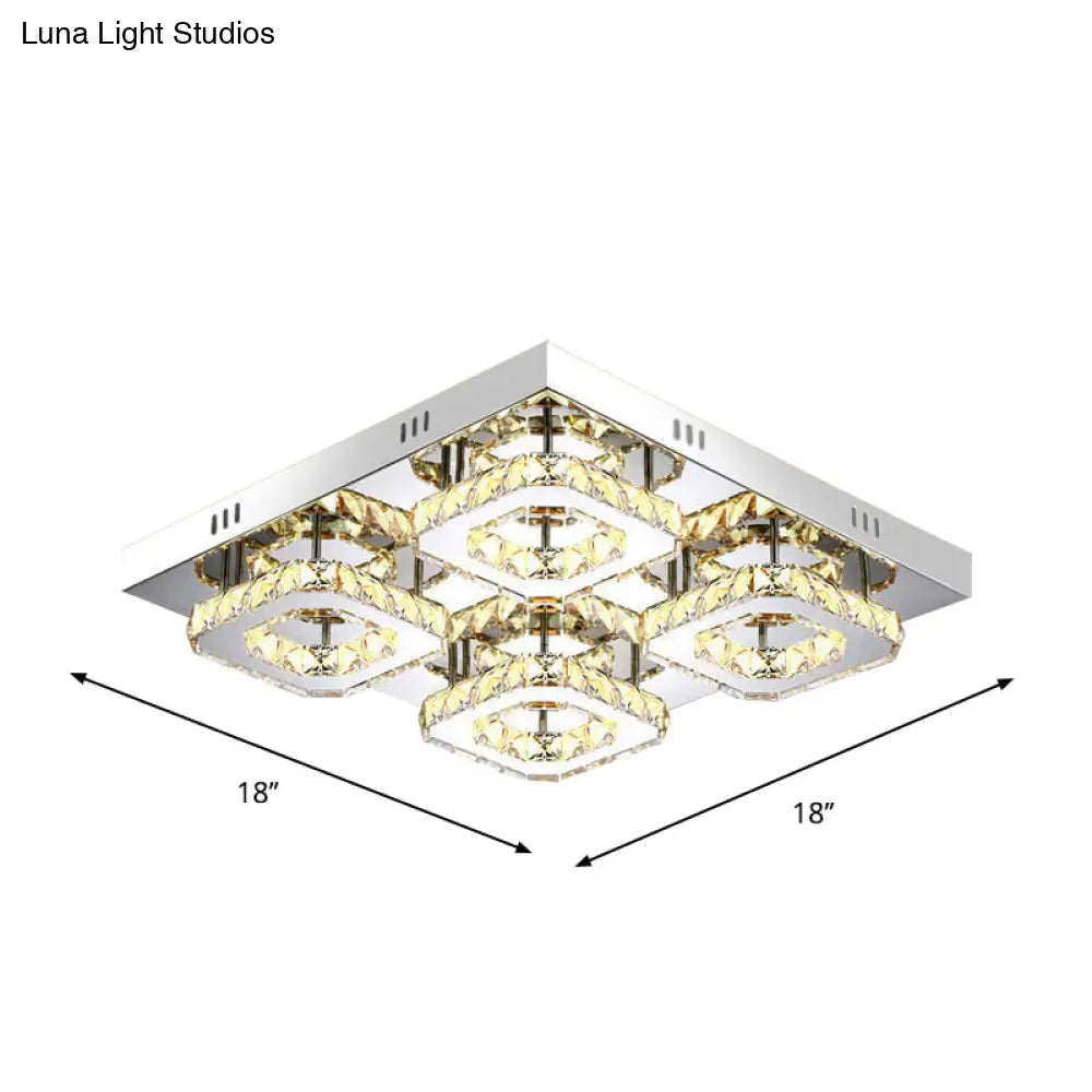 DecorBites™ DecorBites™ Modern Square Crystal LED Restaurant Ceiling Light Fixture - Chrome