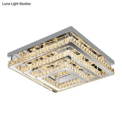DecorBites™ DecorBites™ Modern Square Crystal Semi Flush LED Ceiling Light for Bedrooms - Stainless Steel Finish