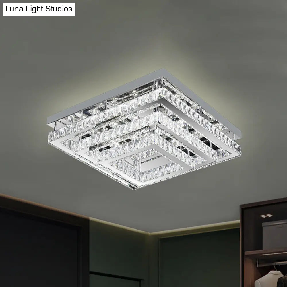 DecorBites™ DecorBites™ Modern Square Crystal Semi Flush LED Ceiling Light for Bedrooms - Stainless Steel Finish