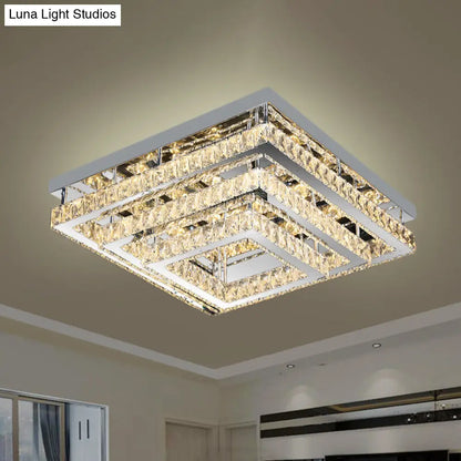 DecorBites™ DecorBites™ Modern Square Crystal Semi Flush LED Ceiling Light for Bedrooms - Stainless Steel Finish