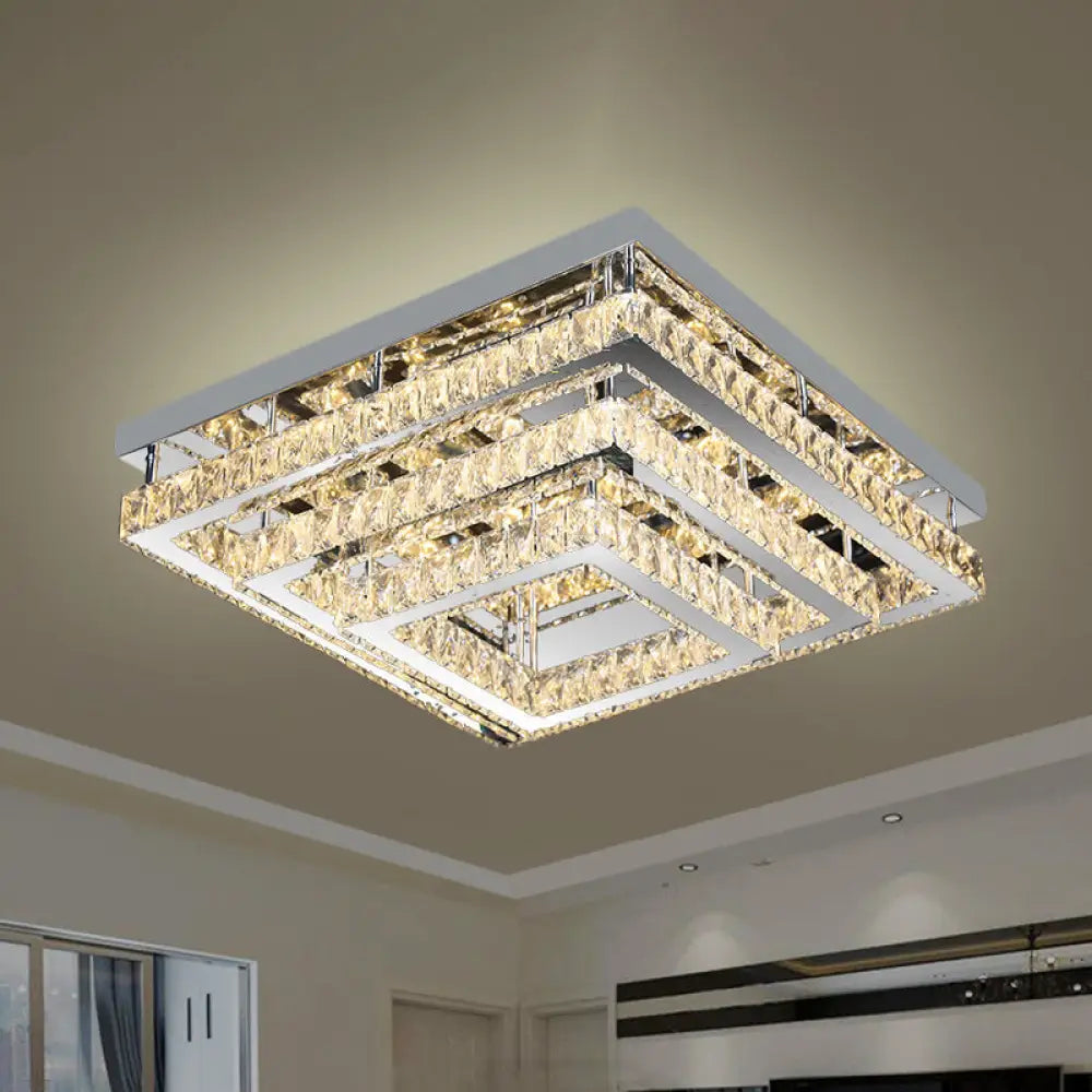 DecorBites™ DecorBites™ Modern Square Crystal Semi Flush LED Ceiling Light for Bedrooms - Stainless Steel Finish