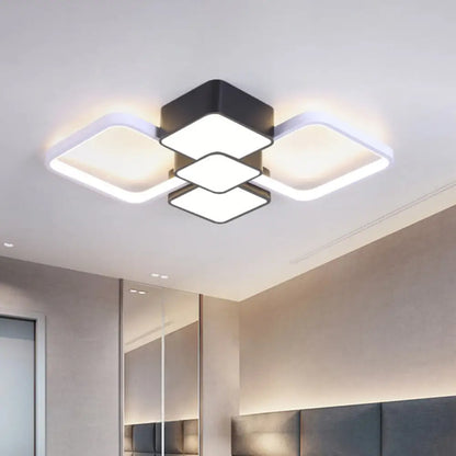 DecorBites™ DecorBites™ Modern Square Flush Mount LED Ceiling Light in Black with Warm/White Light, 18"/21.5" Wide