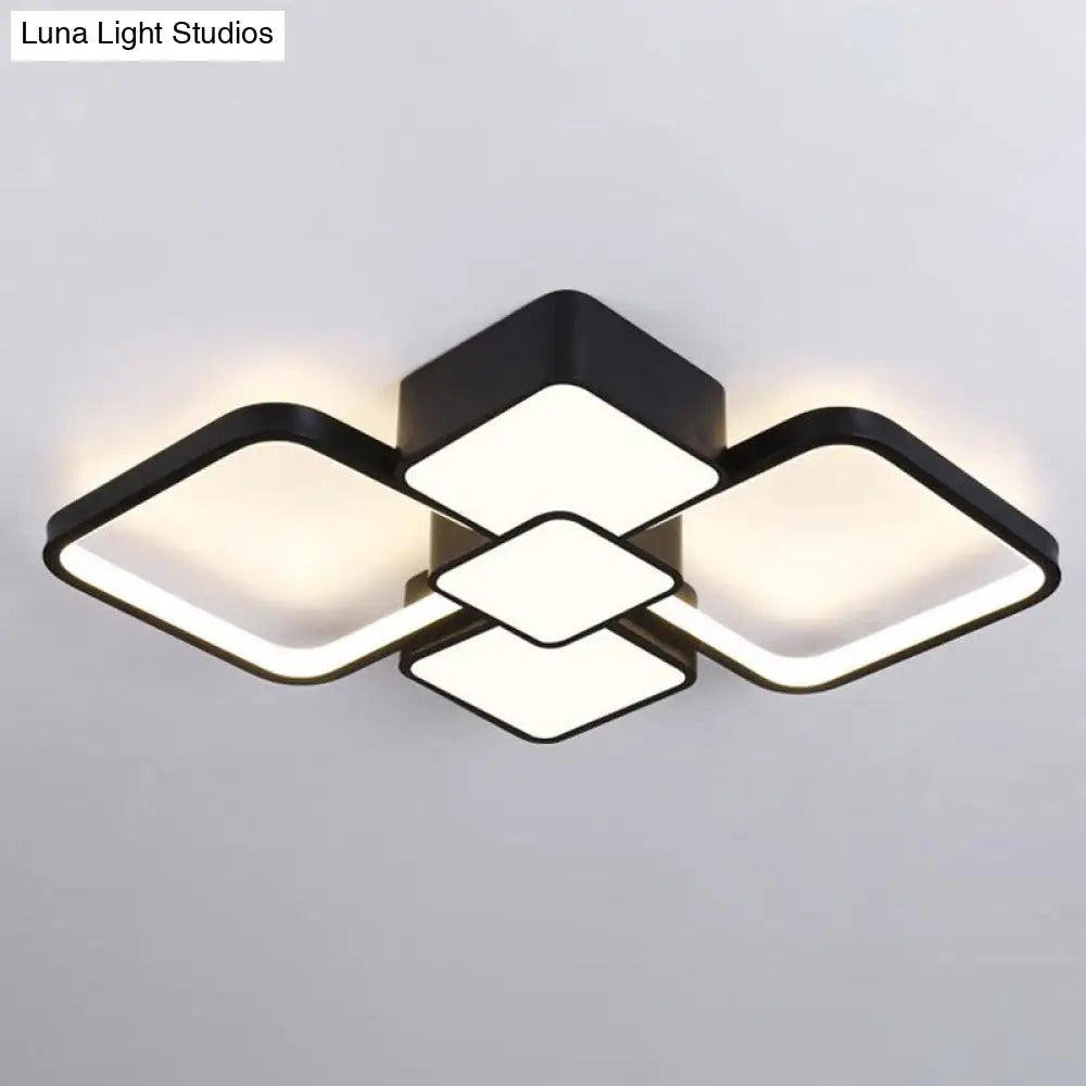DecorBites™ DecorBites™ Modern Square Flush Mount LED Ceiling Light in Black with Warm/White Light, 18"/21.5" Wide