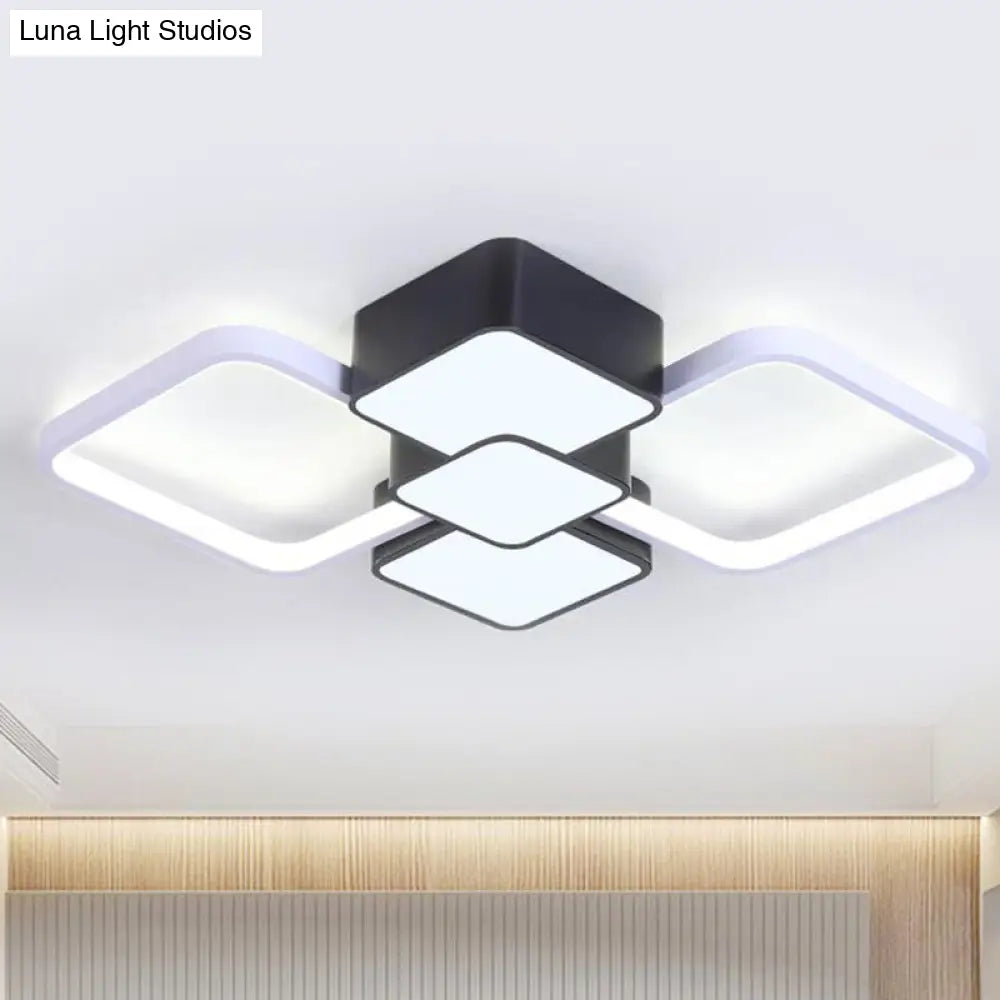 DecorBites™ DecorBites™ Modern Square Flush Mount LED Ceiling Light in Black with Warm/White Light, 18"/21.5" Wide