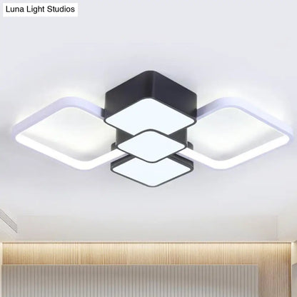 DecorBites™ DecorBites™ Modern Square Flush Mount LED Ceiling Light in Black with Warm/White Light, 18"/21.5" Wide