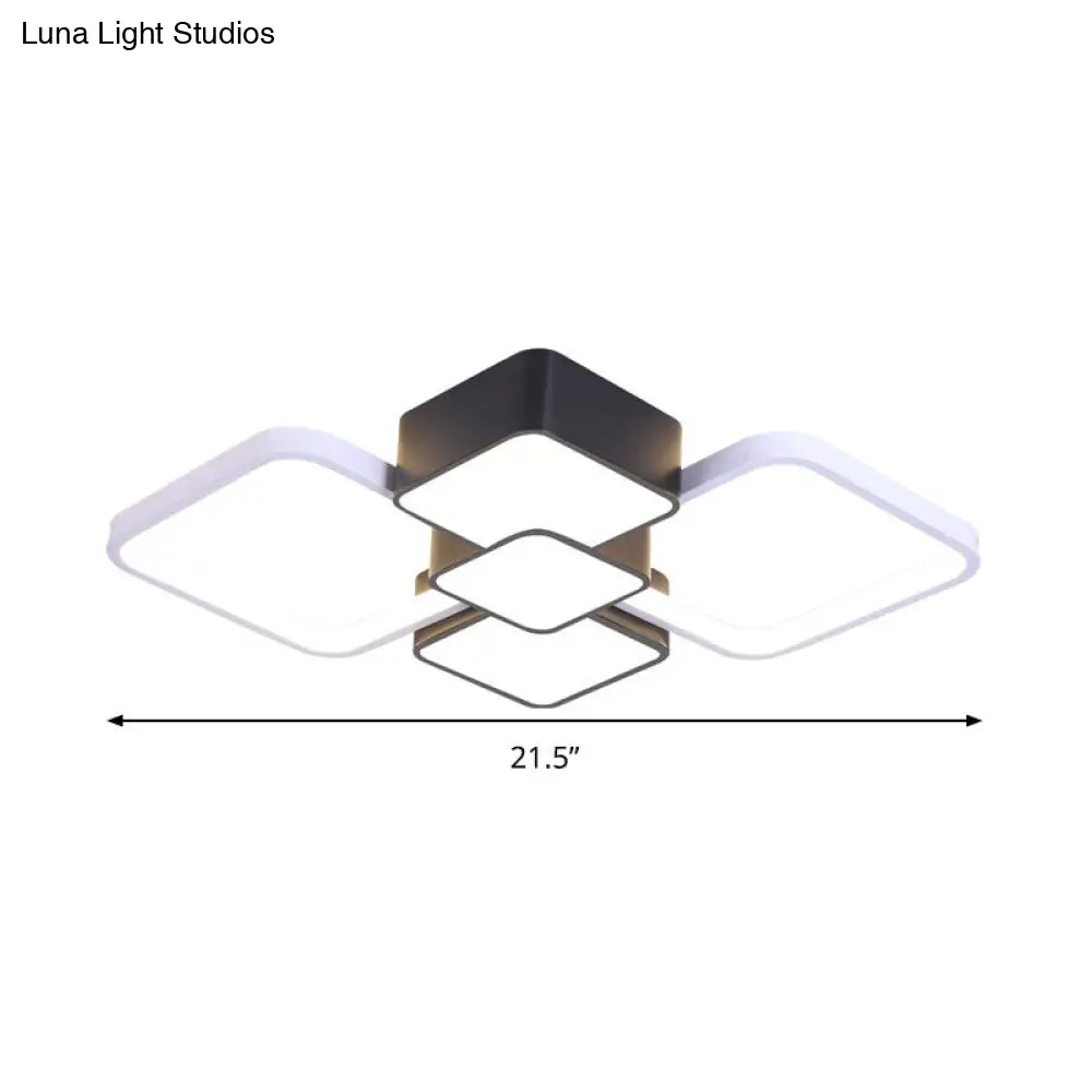 DecorBites™ DecorBites™ Modern Square Flush Mount LED Ceiling Light in Black with Warm/White Light, 18"/21.5" Wide