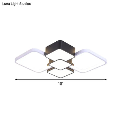 DecorBites™ DecorBites™ Modern Square Flush Mount LED Ceiling Light in Black with Warm/White Light, 18"/21.5" Wide