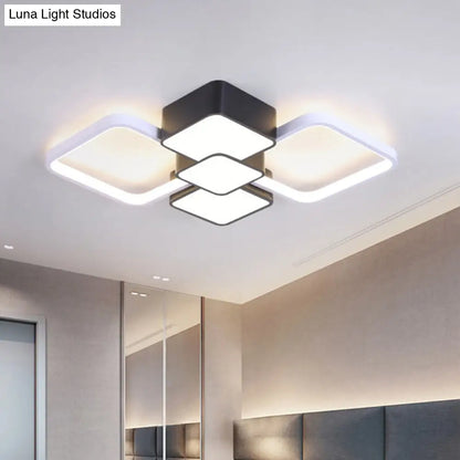 DecorBites™ DecorBites™ Modern Square Flush Mount LED Ceiling Light in Black with Warm/White Light, 18"/21.5" Wide
