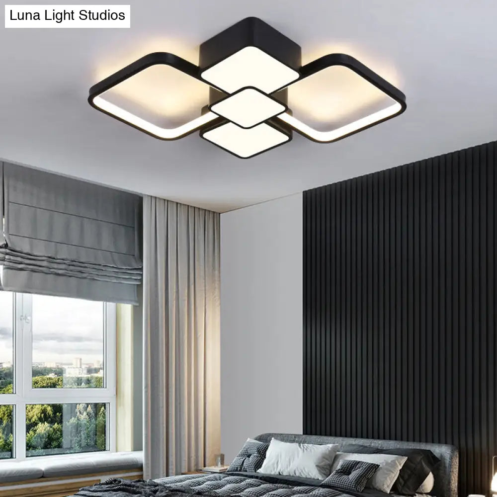 DecorBites™ DecorBites™ Modern Square Flush Mount LED Ceiling Light in Black with Warm/White Light, 18"/21.5" Wide