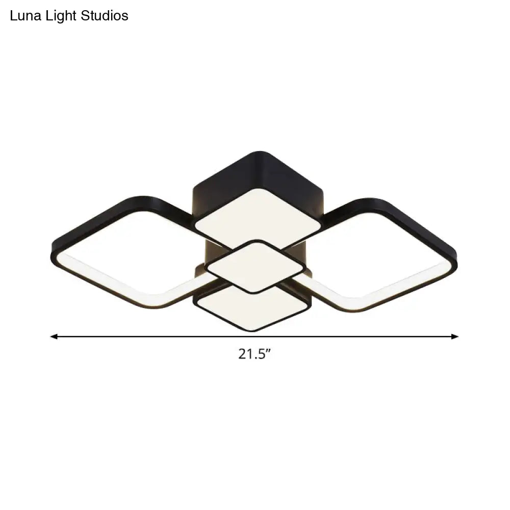 DecorBites™ DecorBites™ Modern Square Flush Mount LED Ceiling Light in Black with Warm/White Light, 18"/21.5" Wide