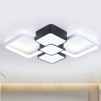 DecorBites™ DecorBites™ Modern Square Flush Mount LED Ceiling Light in Black with Warm/White Light, 18"/21.5" Wide