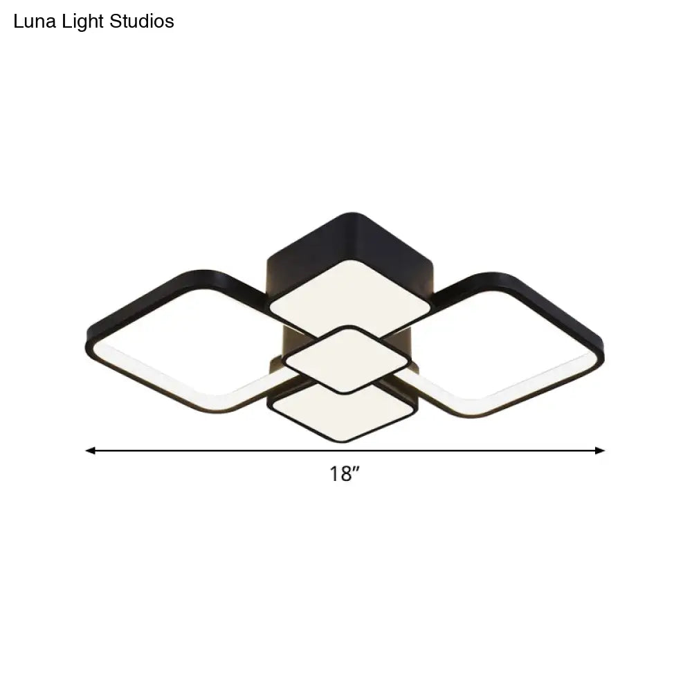 DecorBites™ DecorBites™ Modern Square Flush Mount LED Ceiling Light in Black with Warm/White Light, 18"/21.5" Wide