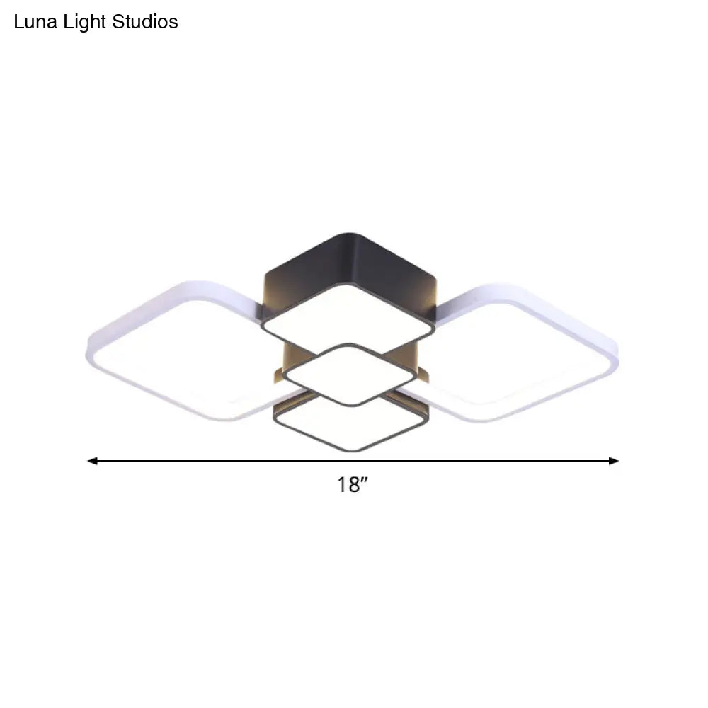 DecorBites™ DecorBites™ Modern Square Flush Mount LED Ceiling Light in Black with Warm/White Light, 18"/21.5" Wide