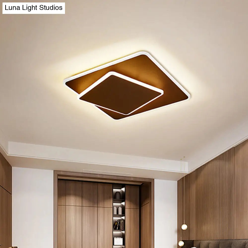 DecorBites™ DecorBites™ Modern Square Flush Mount LED Ceiling Light, White/Coffee Acrylic, 16"/19.5" Wide, Warm/White Lighting