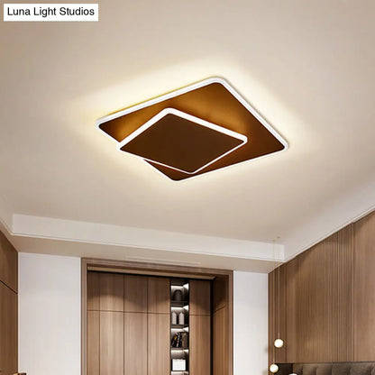 DecorBites™ DecorBites™ Modern Square Flush Mount LED Ceiling Light, White/Coffee Acrylic, 16"/19.5" Wide, Warm/White Lighting